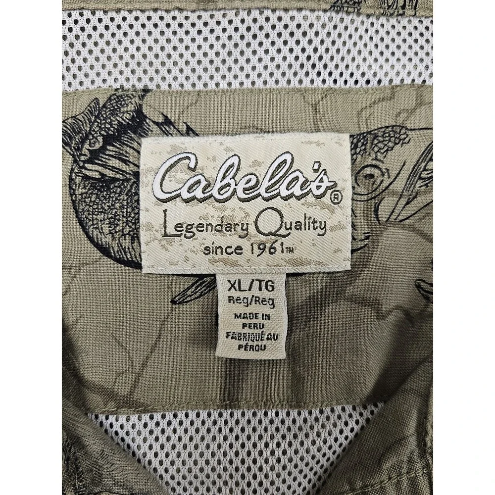 Cabelas Shirt Mens Green Pockets‎ Vented Short Sleeve Fish Outdoor Size XL TG